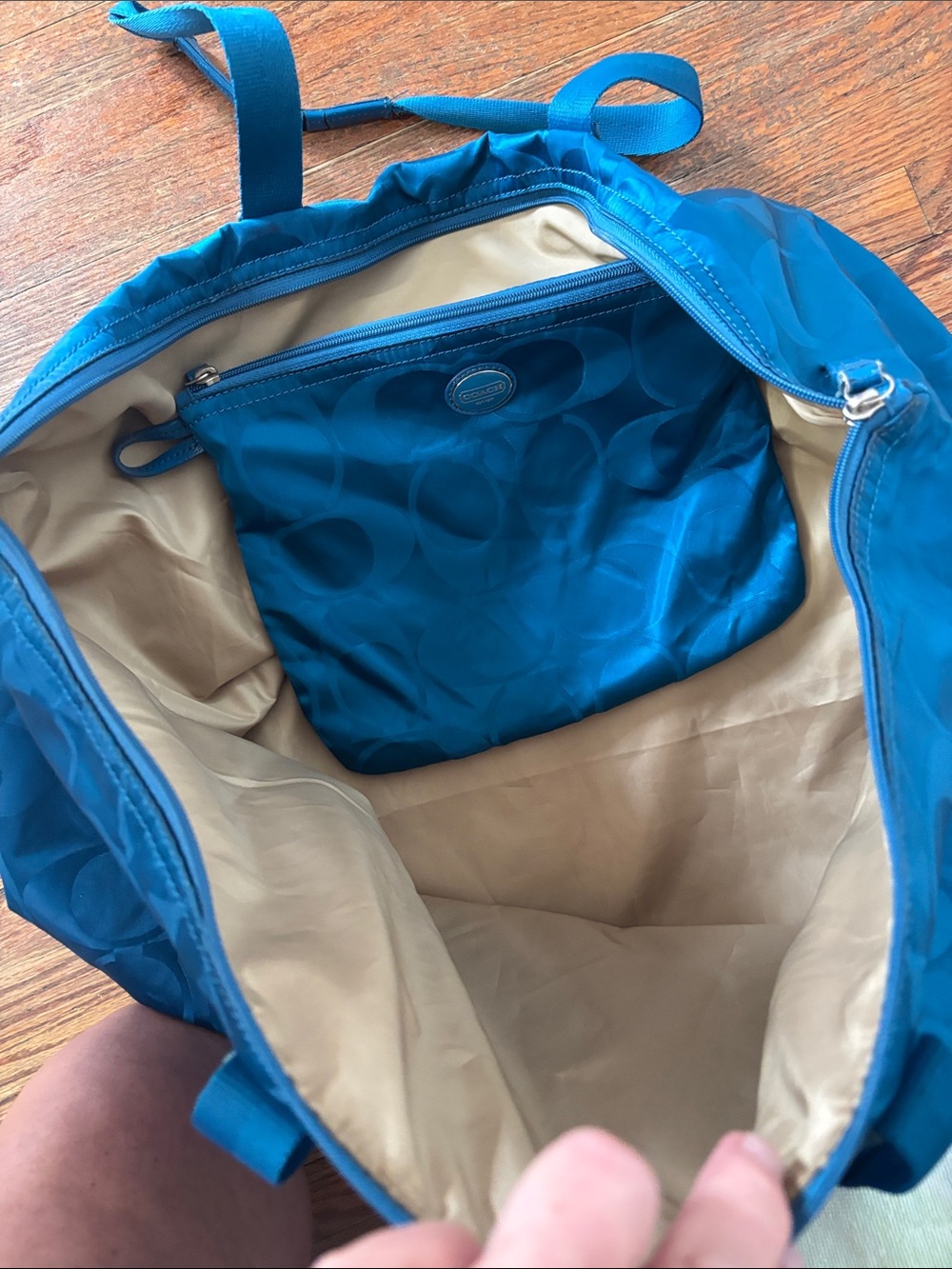 Coach Teal Signature Jacquard Tote - Picture 5 of 9